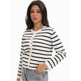 thumbnail image 5 of Women's Striped Cardigan Sweater Trendy Long Sleeve Button Down Crew neck Cardigans, 5 of 6