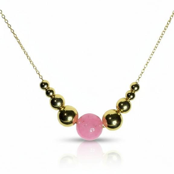 18.5" Add A Bead 14K Yellow Gold Filled Chain w/ Semi-Precious 10mm Pink Quartz Bead and Decending 14k YGF Beads