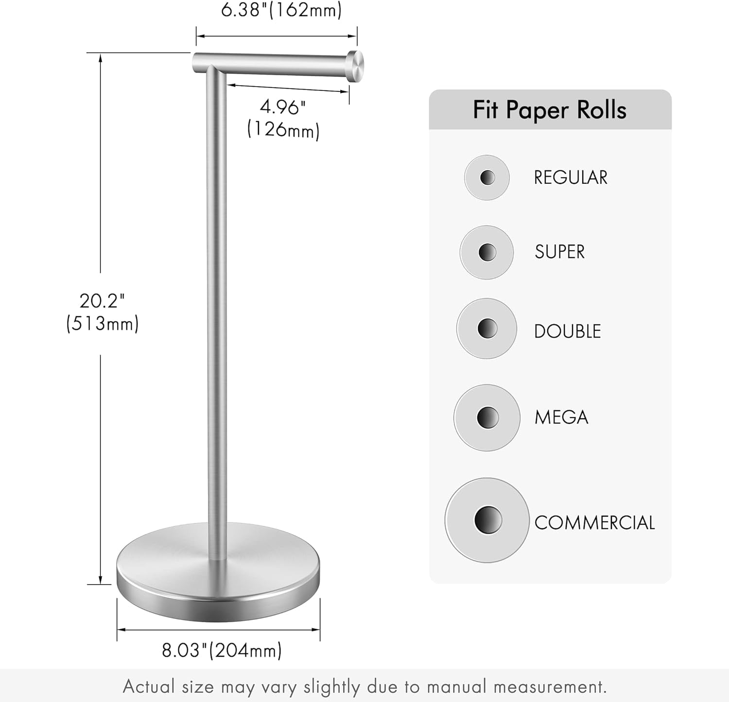 Toilet Paper Holder Stand with Weighted Base, 26" H (Taller Version) Free Standing Toilet Paper Roll Holder for Bathroom, Rustproof, BPH283S66-BK
