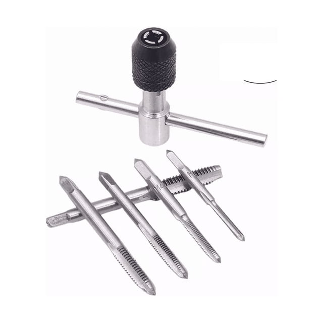 5 Machuelos Con Maneral Brocas Para Rosca Roscador M3 - M8 Plata