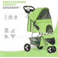 thumbnail image 4 of XPOPR 3-Wheel Pet Stroller, Foldable Travel Jogger for Small & Medium Dogs & Cats (Up to 33lbs), Lightweight Carrier with Breathable Mesh Cover, Cup Holder & Storage Basket, Lawn Green Polka Dots, 4 of 12