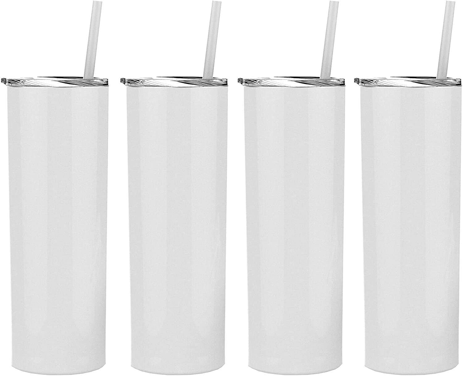 XccMe 12 oz Skinny Sublimation Blanks,Stainless Steel Straight Tumblers with Shrink Wrap Films,4 PACK Double Wall Vacuum Insulated Mugs for DIY Gift White Coffee Beverages Tea