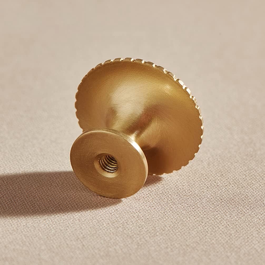 ABCISI Brass Cabinet Round Flower Knobs, 4 Pack Gold Euro Style Cabinet Knob Dresser Drawer Modern Dresser Drawer Knobs, Vintage Decorative Brass Cabinet Knobs