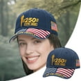 thumbnail image 6 of 250 Anniversary USA Hat 250Th Birthday 1776-2026 Embroidered Distressed Denim Cap Adjustable Baseball Cap for Women Men #02 Blue, 20cm, 6 of 6