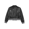 thumbnail image 4 of YONGHS Kids Girls Metallic Flight Jacket Long Sleeve Zippered Coat Outerwear Black 8, 4 of 7