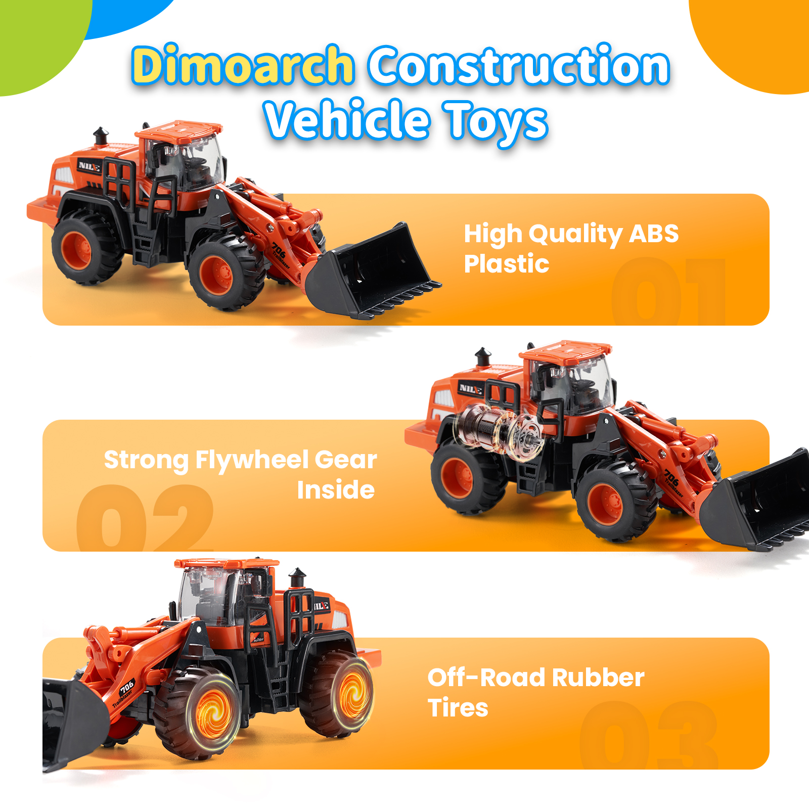 Dimoarch Construction Trucks 5-Piece Friction Toy Set photo 6