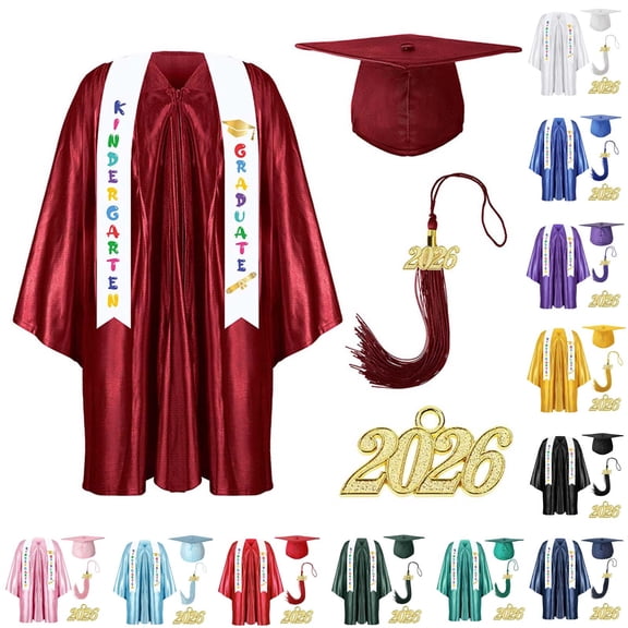 HAOTAGS Boys and Girls Long Sleeve Graduation Gown Set With Cape And Cap (2-10) Toddler To Kids Outfits For Ceremony And Performance Red Size 2T