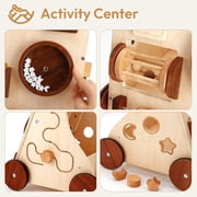 Woodtoe Wooden Baby Walker, Adjustable Push and Pull Learning Activity Center Walker Toy, Natural Wood Sit to Stand Walker for Baby Learning to Walk, Educational Gift for Toddler Boy Girl 1+