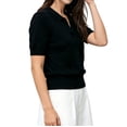 thumbnail image 2 of Women'S Short Sleeve Po-Lo Sweater Knit V Neck Pullover Shirt Summer Top Black S, 2 of 7