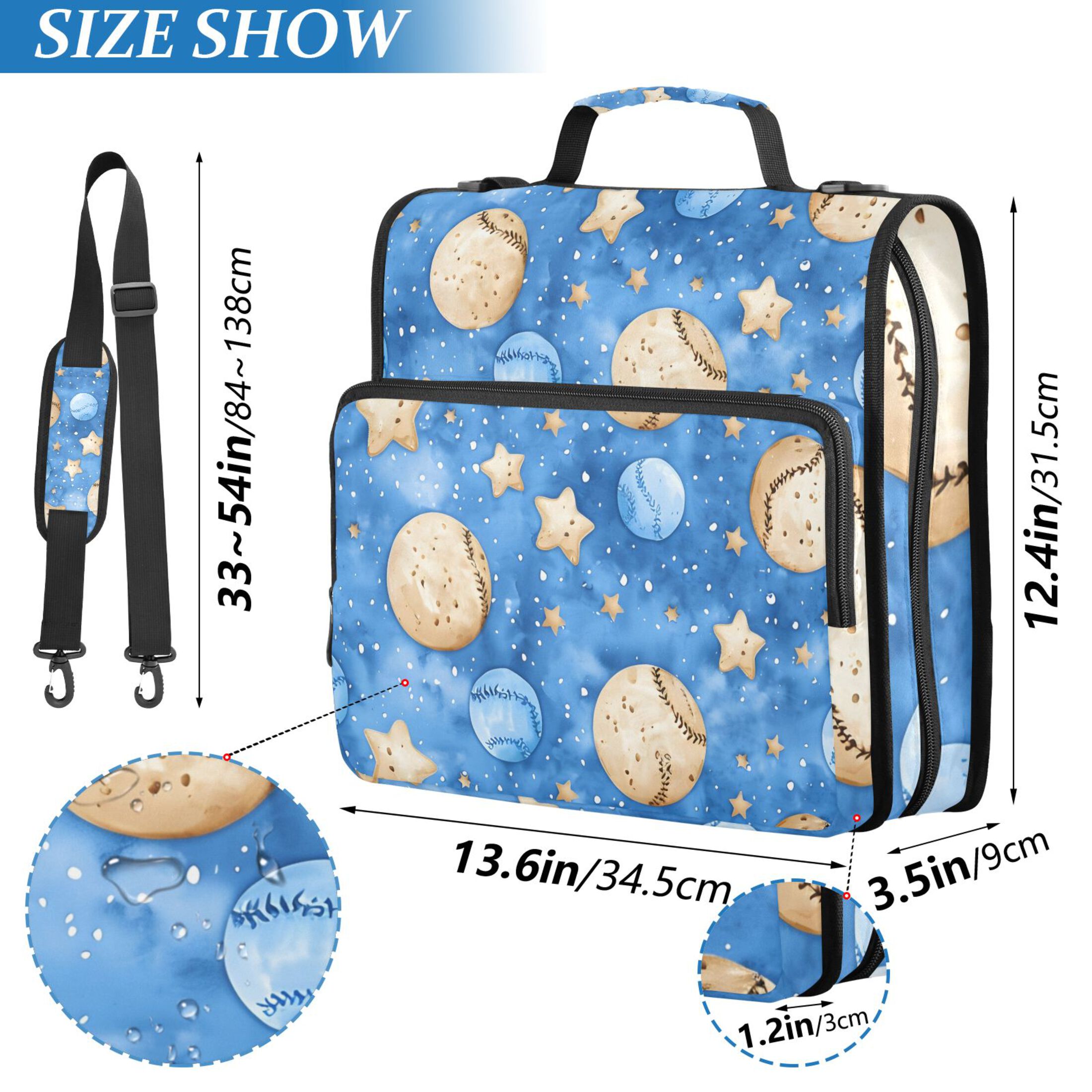 ALAZA Zipper Binder Cartoon Baseball Stars 3 Ring Trapper Keeper File Folder Organizer Bag