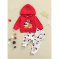 thumbnail image 2 of Seyurigaoka Unisex Babies Christmas 2Pcs Clothes Set, Red Hoodie and Printed Pattern Trousers, 2 of 9