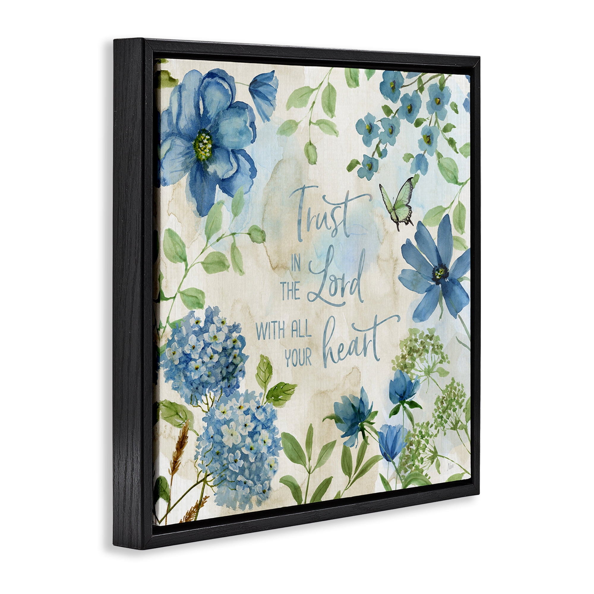 Stupell Industries Trust The Lord Floral Religious Painting Black Floater Framed Canvas Art Print Wall Art, 25 x 25