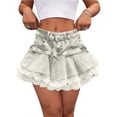 thumbnail image 2 of BUIGTTKLOP High Waist Denim Mini Skirt for Women Layered A-Line Skater Skirt with Lace Trim Casual Streetwear, 2 of 6