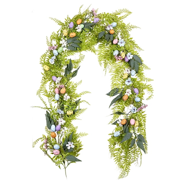 Easter Eggs Rattan Door Decorations for Indoor Outdoor Spring Floral Garland 78.7In