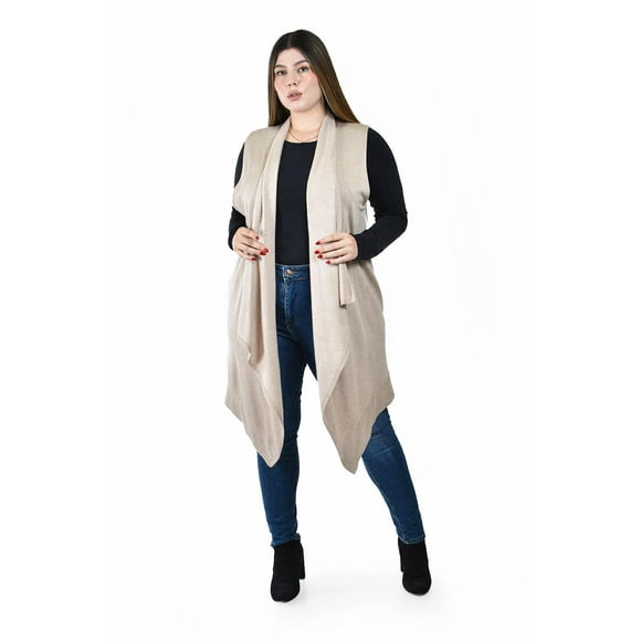 Chaleco largo asimetrico Roman Fashion /Tallas Extras, 11970 (Beige) beige 42