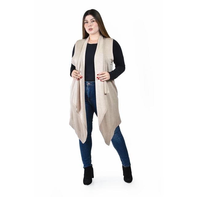 Chaleco largo asimetrico Roman Fashion /Tallas Extras, 11970 (Beige) beige 42