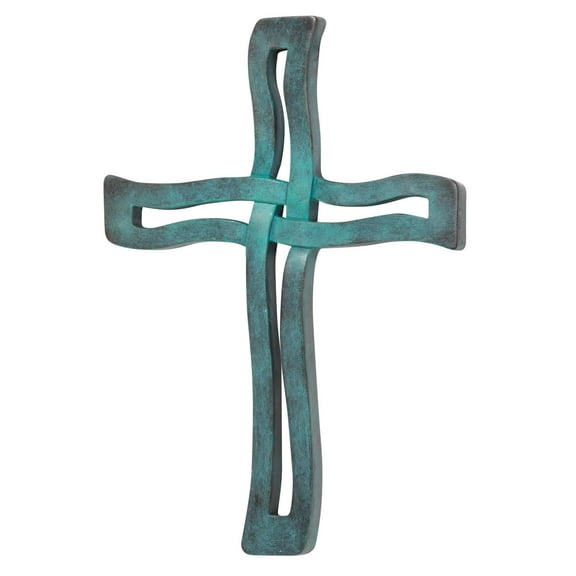 Dicksons Wavy Teal Blue 12 x 8.5 Resin Hanging Wall Cross