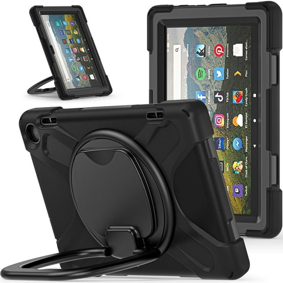 XYX Case for Fire HD 8 & 8 Plus Tablet Case (12th/10th Generation, 2024/2022/2020), 360 Degree Rotating Hand Grip Shockproof Cover with Shoulder Strap, Black