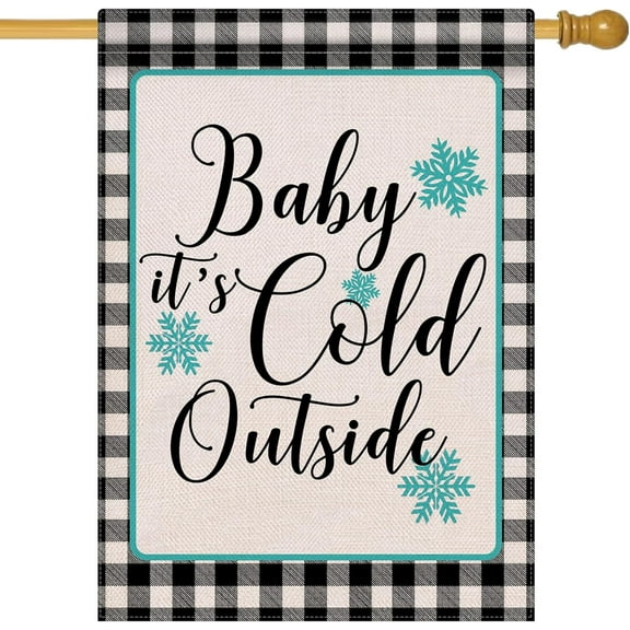 Home Decorative Baby It''s Cold Outside Winter House Flag, Garden Yard Black White Buffalo Plaid Check Outside Decoration, Christmas Snowflakes Farmhouse Outdoor Large Decor Double Sided 28 x 40