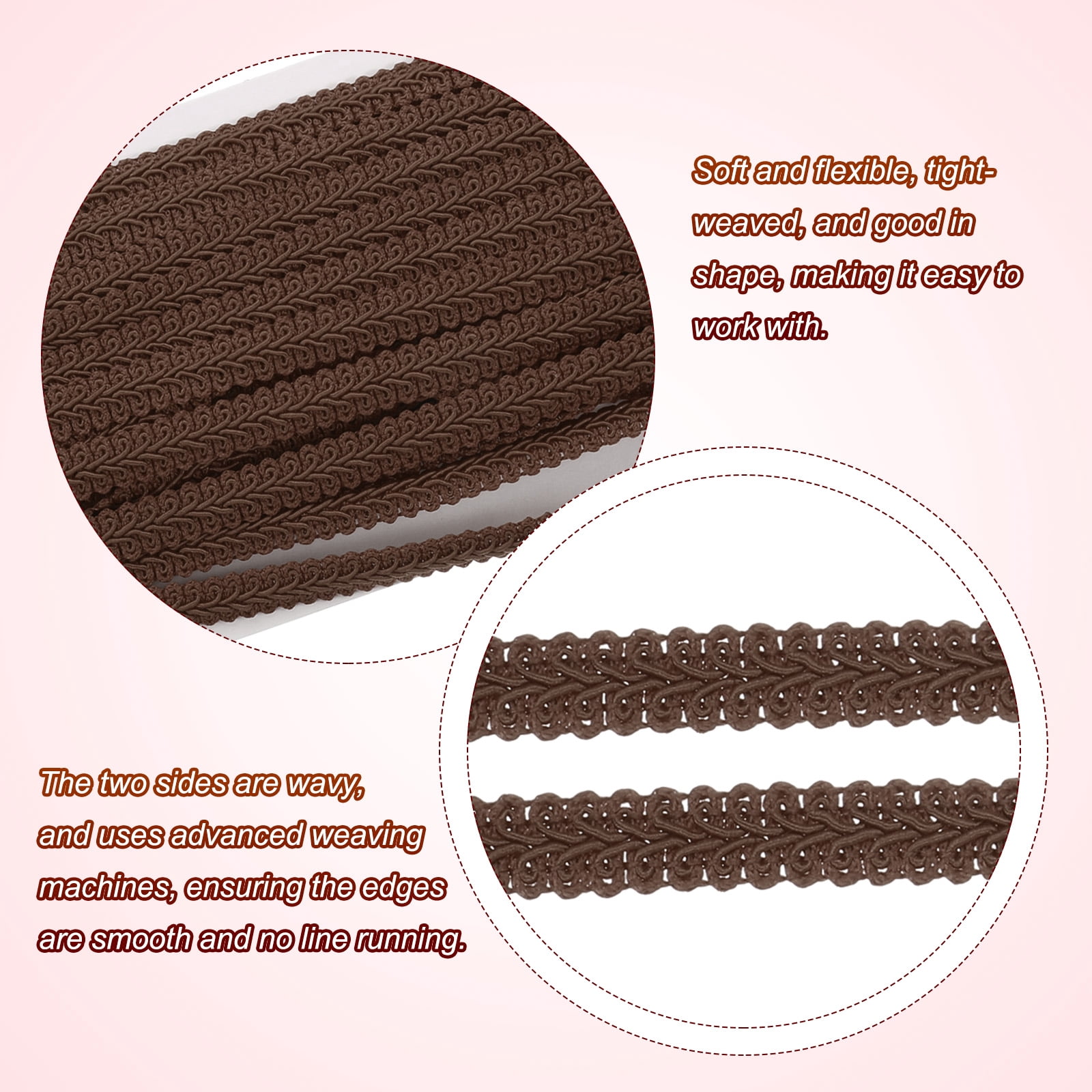 Unique Bargains Gimp Braid Trim Woven Fabric Ribbon Brown