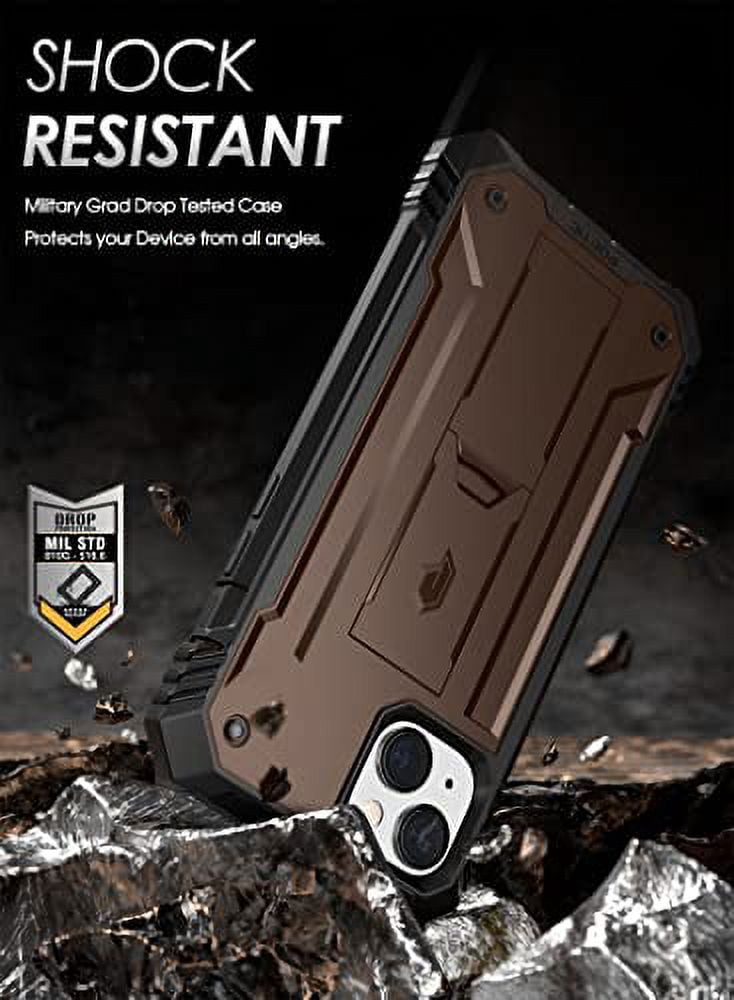 Poetic Revolution Case for iPhone 14 Plus, Heavy Duty Full Body Cover with Kickstand, Brown