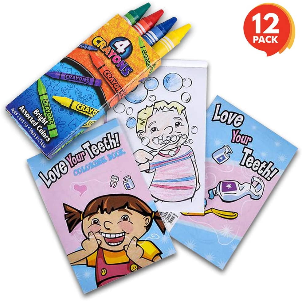 Download Artcreativity Dental Coloring Book Kit For Kids 12 Sets Every Set Includes 1 Mini Color Book And 4 Crayons Fun Birthday Party Favors Sleepover Party Supplies Great Gift Idea