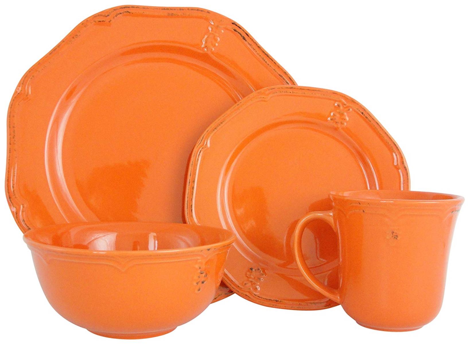 Melange Stoneware 16Piece Dinnerware Set (Antique Orange) Service