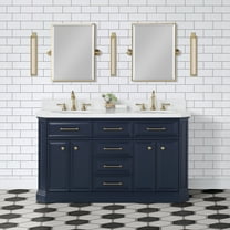 Water Creation Palace 60" Wood Double Bathroom Vanity in Blue/Gold