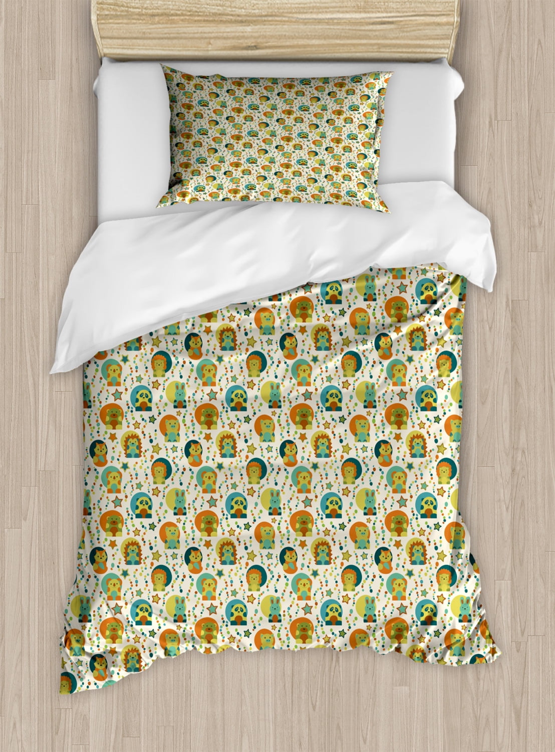 Animal Duvet Cover Set Twin Size, Nursery Bear Rabbit ...