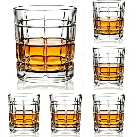 Glasses Set of 6 Large Glass Tasting Cups Glasses Tumblers for Drinking Irish (Square , 6*10.8oz)