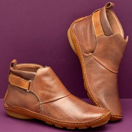 

Orthopedic Shoes Vintage Flat Boot Ankle Top Shoes Soft PU Boots TPR Sole Hook & Loop Closure for Women Men New