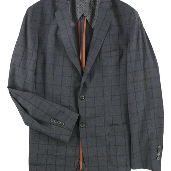 Tallia Mens Windowpane Two Button Blazer Jacket, Grey, 44 Long