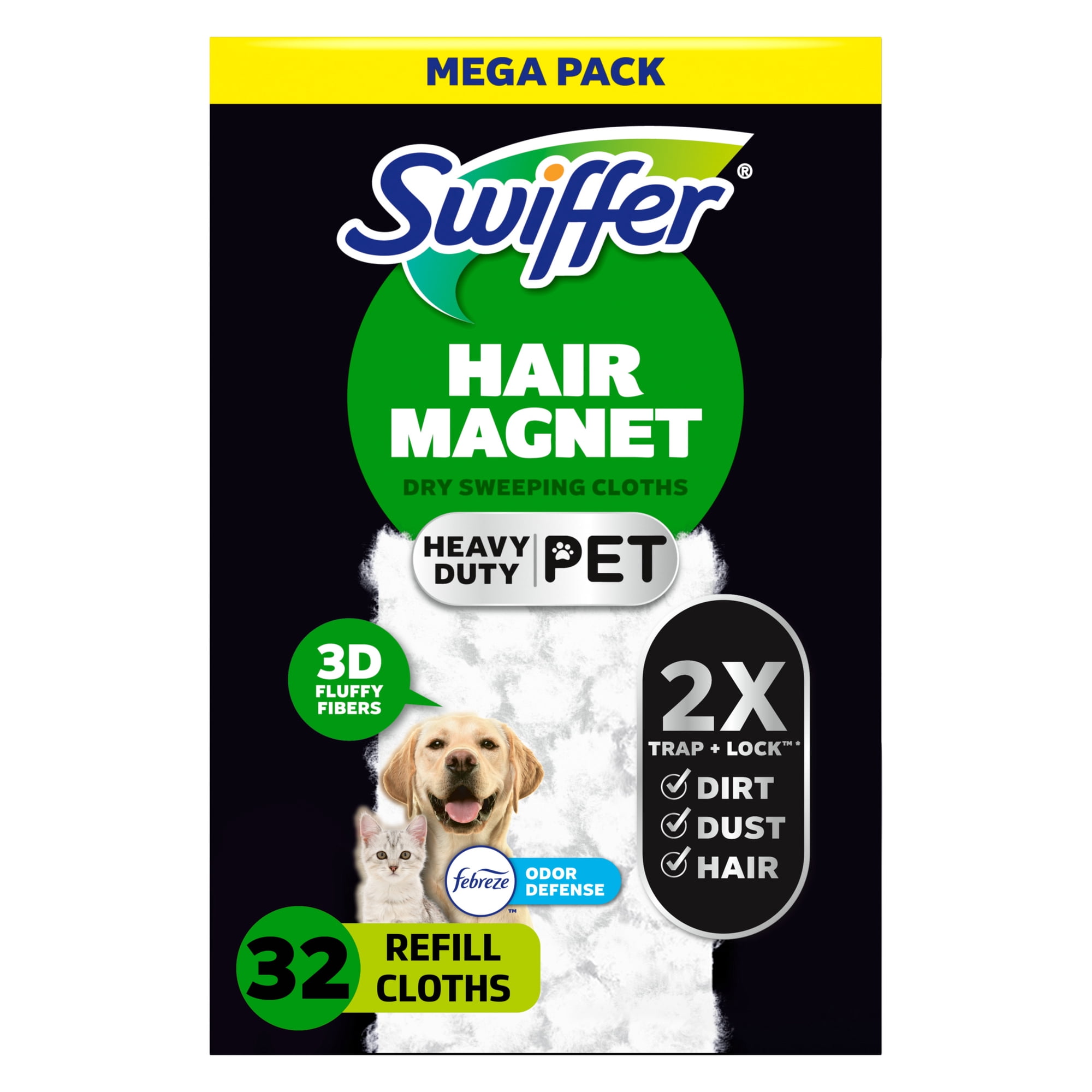 Swiffer Sweeper Pet Heavy Duty Dry Multi-Surface Cloth Refills for Floor Cleaning, Febreze, 32 Count