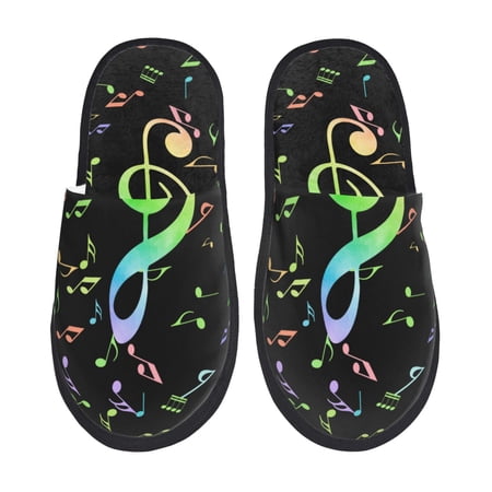 Balery Music Notes Slient Indoor Furry Fleece Comfort House Shoes Soft Non-Slip Home Shoes Cotton slippers House Slippers-- Large