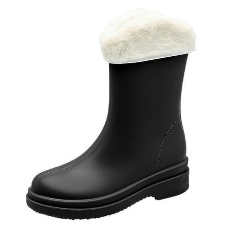 

SEMIMAY Punk Style Snow Boots Women Non Slip Detachable With Cotton Inside Rain Boots Outdoor Rubber Water Shoes Black
