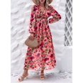 thumbnail image 2 of Womens Casual Boho Deep V Neck Long Sleeve Long Dress Pink M, 2 of 7
