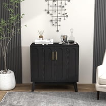 LKTART Sideboard Buffet,Mid Century Modern Storage Cabinet with Doors and Shelves, Boho Style Wooden Buffet Cabinet for Living Room,Black