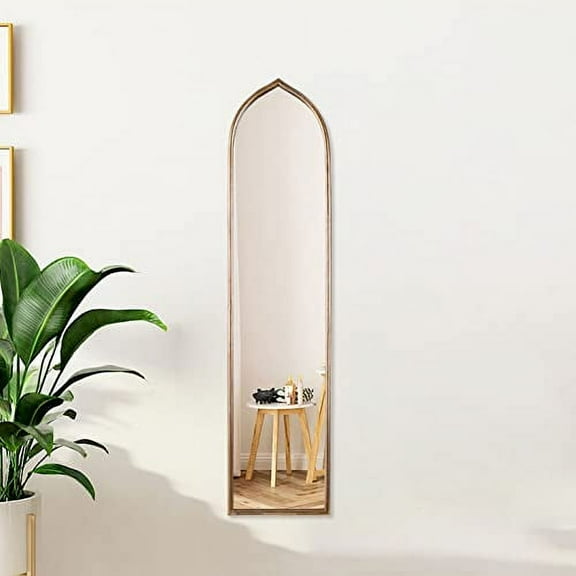 Long Gold Arched Mirror, Decorative Hanging Tall Mirror,Long Skinny Mirror,Narrow Long Hallway Bathroom Mirror,12"x50"