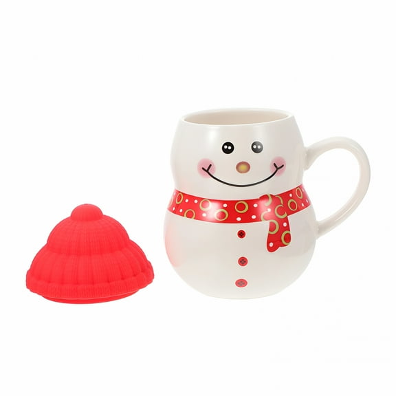 ACDANC 1 Set Cartoon Snowman Mug with Lid Ceramic Water Cup Lovely Snowman Adornment