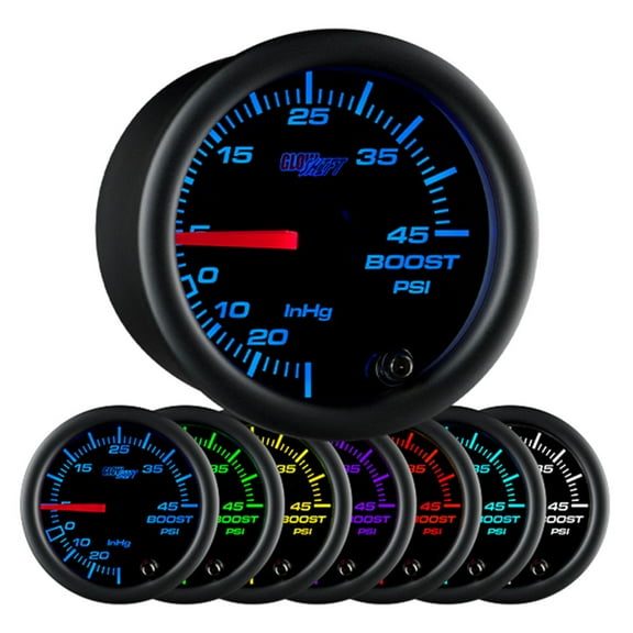 GlowShift Black 7 Color 45 PSI Boost / Vacuum Gauge