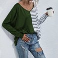 thumbnail image 3 of Blusa informal de rayas con cuello en V y manga larga para mujer, color verde, 3 of 6