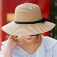 thumbnail image 2 of Holzkary Women's Beach Sun Straw Hat Uv Upf 50+ Travel Foldable Brim Summer Uv Hat Floppy Foldable Ladies Women Straw Beach Sun Summer Hat Beige Wide Brim Beige One Size, 2 of 5