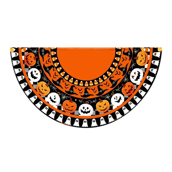 Halloween Flag Bunting 3 Pack, Semi-Circle Hanging Banner with Ghosts Pumpkins Bats, Weatherproof Polyester Yard Porch Fence Party Decor, 3x1.5 Ft Black Orange
