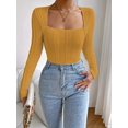 thumbnail image 3 of Élégant Justaucorps à Manches Longues en Tricot Torsadé pour Femmes, Doux, Extensible, Confortable, Col Carré, 3 of 10