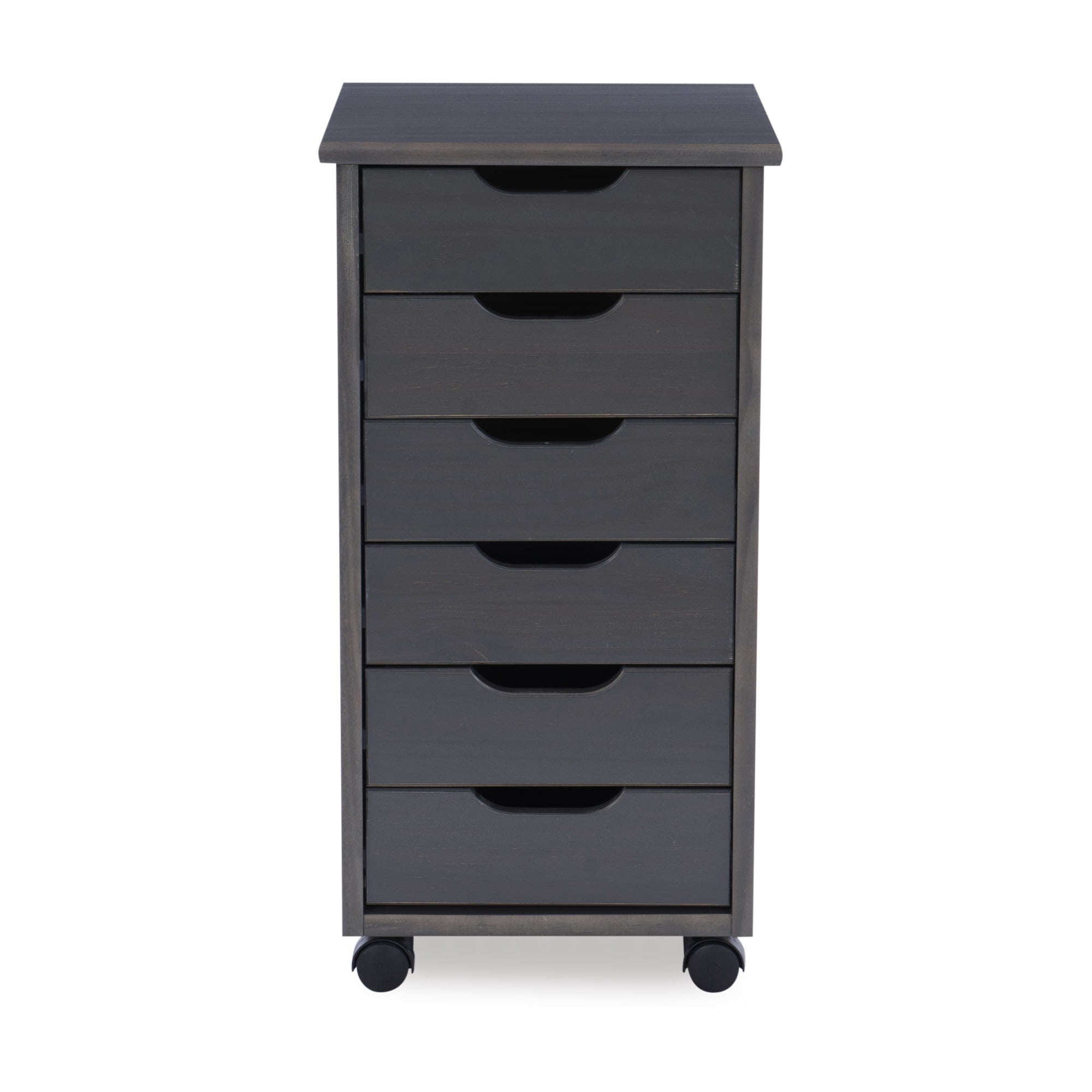 Linon Cary Six Drawer Rolling Storage Cart, Gray Finish