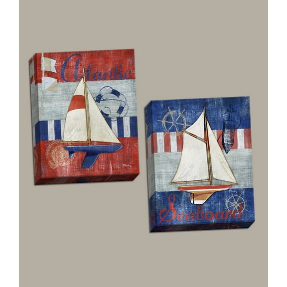 Maritime Sail Boat I Beautiful, Vintage Seaboard and Atlantic Sign; Two 11x14 Poster Prints