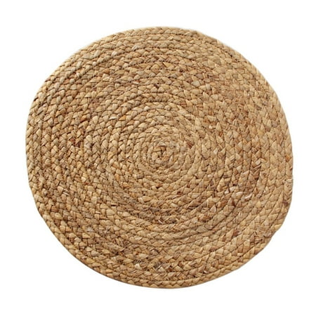 

Round Woven Placemats Water Hyacinth Straw Braided Placemat Heat Resistant Non-Slip Weave Tablemats Handmade Dining Pad for Home Kitchen Living Room Bar Wood Color