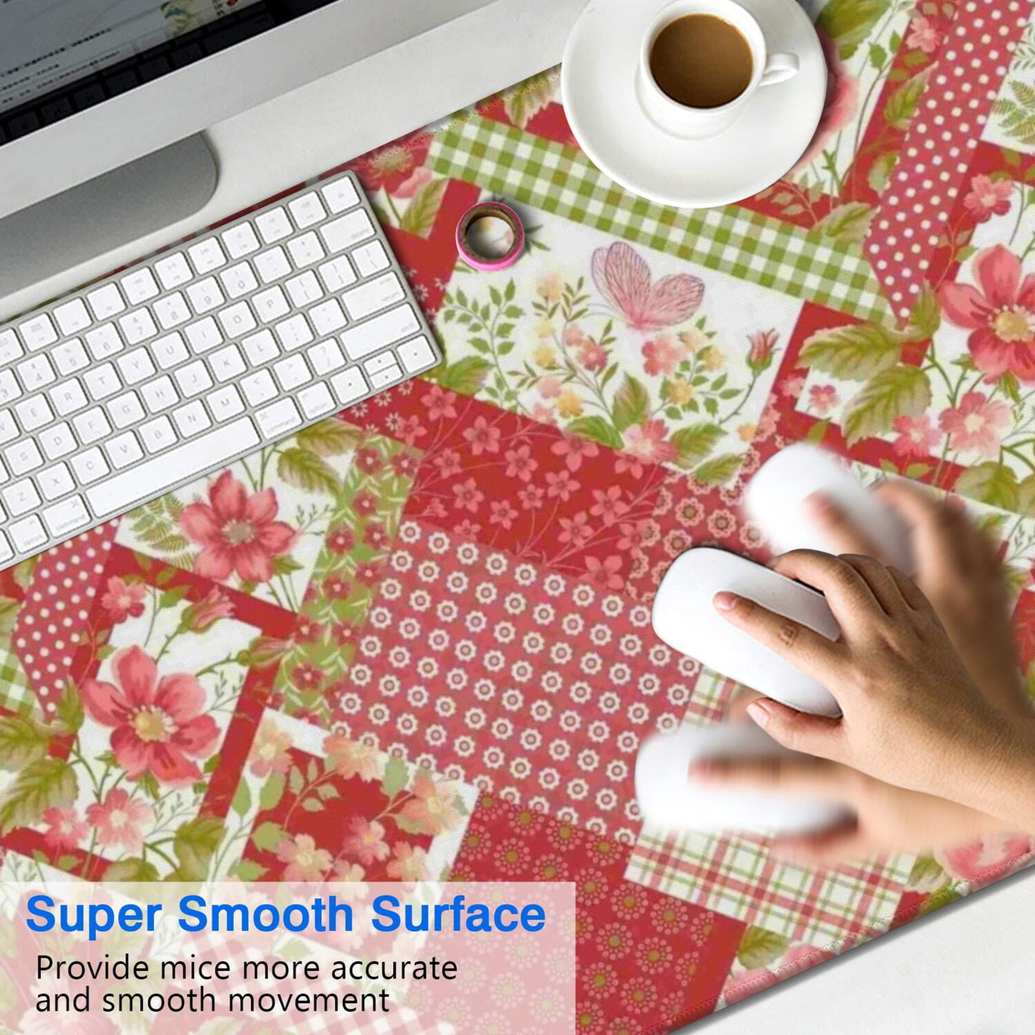 Long Mouse Pads for Desk,Pioneer Flower Floral Print Pattern Desk Mats on Top Of Desks, Desk Mouse Pad Extra Large with 3mm Non-Slip Base and Stitched Edge for Gaming,Office,Work,Home 47.3"x23.6"