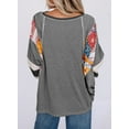 thumbnail image 2 of SHEWIN Womens Tops Spring Summer Boho Shirts Crew Neck Oversized Striped Shirt 3/4 Length Sleeve Patchwork Blouse Black, 2 of 8
