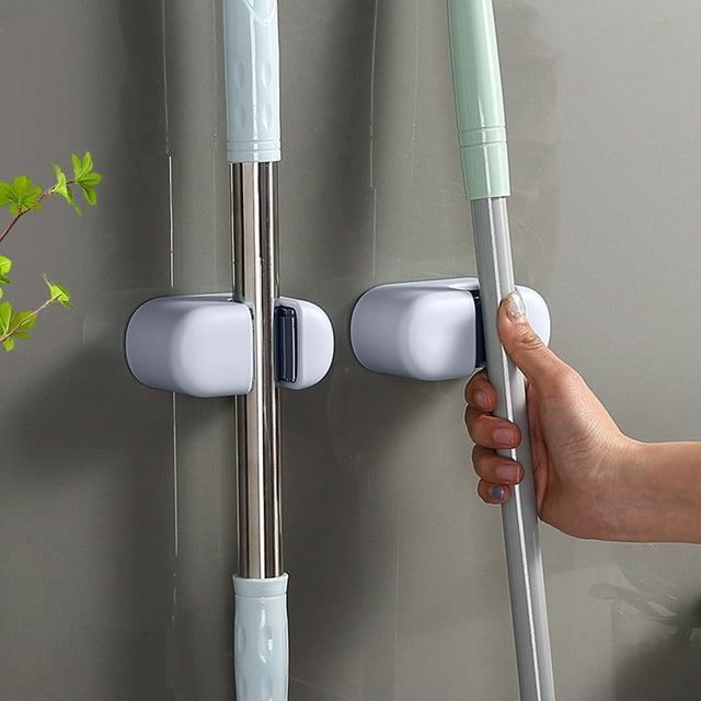 Hogar y cocina, Almacenamiento y organización, Organizadores y almacenamiento para baño, Perchero para trapeador sin perforaciones, para pared, de plástico, con abrazadera para trapeador.